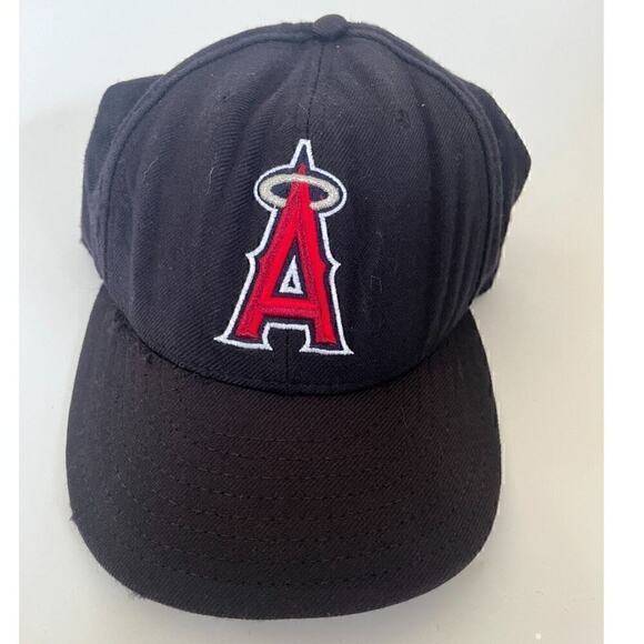 Vintage LA Angels Hat Cap Fitted Mens 7 3/8 New Era 59FIFTY MLB Baseball Black - Picture 1 of 4